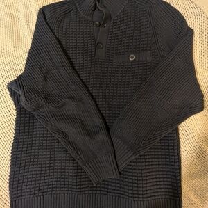 Duluth Trading Co Navy Textured Zip-Up Knit Sweater